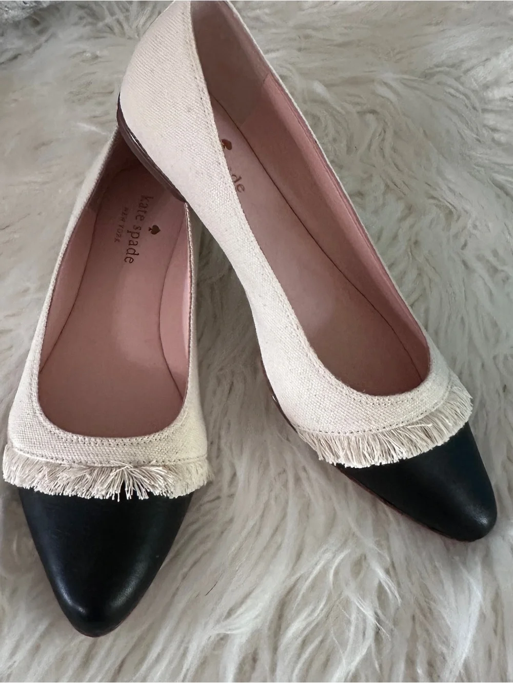 Kate Spade Nelly Ballet Flat Natural Canvas Black Cap Toe Flats Size 6 New